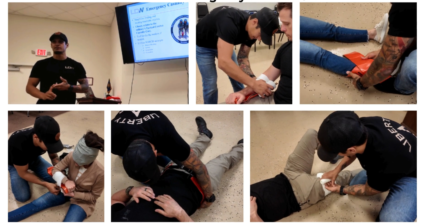 Image of people being bandaged during a Liberty Defense Works TECC Tactical Emergency Casualty Care course
